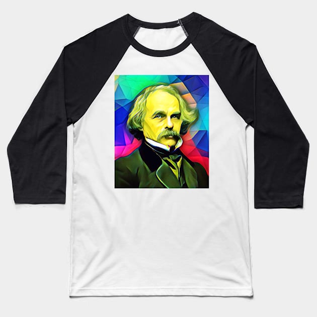 Nathaniel Hawthorne Colourful Portrait | Nathaniel Hawthorne Artwork 5 Baseball T-Shirt by JustLit